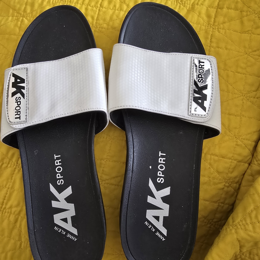 Anne Klein AK Sport Black and White Slide Sandals